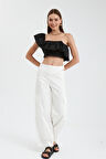 Nok Star Serisi Pencere Detaylı Pantolon Beyaz