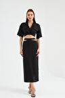 Nok Daily Serisi Pencere Detaylı %100 Keten Etek Siyah
