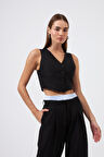 Cool Mode Serisi Vücuda Oturan Crop Yelek Siyah