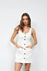 Amore Pocket Mini Elbise KREM