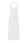 %100 Linen Love Shaped Maxi Dress Beyaz