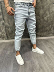 Calvin Kot Paça Lastik Straight Boyfriend Denim Erkek Mavi Jean Pantolon