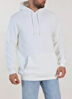 Hardy Beyaz Üç İplik Şardonlu Yarım Ovirsize Basic Kapüşonlu Erkek Sweatshirt