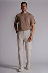 Erkek Yandan Cepli Beli Lastikli Keten Karışımlı Relaxed Fit Bej