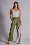 Kadın Beli Yarım Lastikli Çift Pilili Duble Paça Pantolon Taş