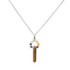 Kalem Kesim Kaplan Gözü Taşı Üzerine 7 Çakra Motifli Kolye