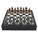 GiftHome Büyük Boy Metal Osmanlı-Bizans Satranç Tk. Antik ve Mermer Desenli Sandıklı MDF Tahtası(36X36 cm.) 