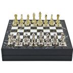 GiftHome Büyük Boy Metal Klasik Satranç Tk. Parlak ve Mermer Desenli Sandıklı MDF Tahtası(36X36X6 cm.) 