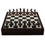 GiftHome Orta Boy Metal İngiliz Satranç Takımı Antik ve Ceviz Desenli Sandıklı MDF Tahtası (36x36x6 cm.)