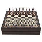 GiftHome Büyük Boy Metal Klasik Satranç Tk. Antik ve Ceviz Desenli Sandıklı MDF Tahtası(36X36 cm.) 
