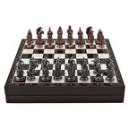 GiftHome Büyük Boy Metal OSMANLI-BİZANS Satranç Tk. Antik ve Ceviz Desenli Sandıklı MDF Tahtası(36X36 cm.) 