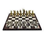 GiftHome Battal Boy Metal ROMA Satranç Takımı Parlak ve Katlanır Ceviz Desenli MDF Satranç Tahtası (43X43 cm.)