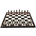 GiftHome Metal KLASİK Satranç Takımı Antik ve Katlanır Ceviz Desenli MDF Satranç Tahtası (43X43 cm.)