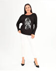 Kısmet Sepeti Kadın Siyah Beyaz Taşlı Siyah Bluz
