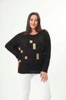 Kadın Gold Taşlı Yuvarlak Yaka Reglan Kol Siyah Bluz