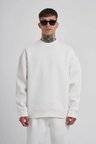 Unisex Biskilet Yaka Üç İplik SweatShirt - Beyaz