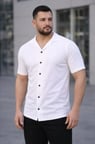 Erkek Waffle Kumaş Kısa Kollu Düğmeli Açık Yaka Regular Fit Gömlek - Beyaz