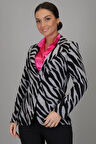 SWEETNESS Kadın Siyah Gri Zebra Desenli Astarsız Tek Düğme Ceket