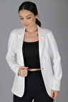 SWEETNESS Kadın Beyaz Tek Düğmeli Astarlı Ceket 