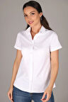 SWEETNESS Kadın Beyaz Kısa Kollu Likralı Pamuklu Klasik Gömlek 