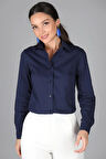SWEETNESS Kadın Lacivert Likralı Uzun Kol Pamuklu Klasik Gömlek