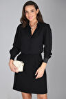 SWEETNESS Kadın Siyah Saten Yakalı Krep Abiye Gömlek
