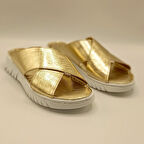 Alessia Gold Deri Comfort Terlik