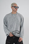 Yıkamalı Oversize Kalıp Nakışlı Sweatshirt