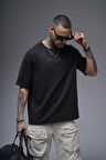 Kabartma Baskılı Garni Detaylı Reglan Kol Oversize Kalıp Unisex Tişört