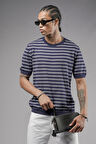 Bisiklet Yaka Çizgili Regular Kalıp Erkek Triko Tişört