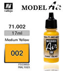 Vallejo 71002 18 ml. Medium Yellow, Model Air Serisi Model Boyası