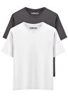 Erkek 2 Li Paket %100 Pamuk Oversize Tişört Basic Bisiklet Yaka Kısa Kollu T-Shirt