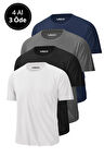 Erkek 4'Lü Paket %100 Pamuk Slim Fit Sporcu Tişört Basic Bisiklet Yaka Kısa Kollu T-Shirt