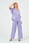 Kadın Saten Takım Parlak Saten Pantolon Bluz