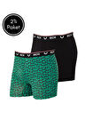Erkek Likralı Desenli ve Düz 2'li Boxer Paketi
