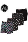 Erkek Likralı Desenli ve Düz 4'lü Boxer Paketi