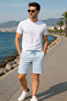 Erkek Yazlık Jakarlı Şort – Beyaz Mavi Çizgili, Cepli Model - Yazlık Şort