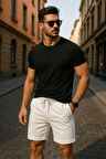 Erkek Beli Lastikli Bağcık Detaylı Şort