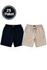 Erkek Beli Lastikli 2'li Paket Şort