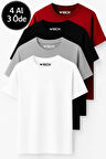 Erkek 4'lü Paket Kırmızı-Siyah-Beyaz-Antrasit %100 Pamuk Oversize Tişört Basic Kısa Kollu T-Shirt
