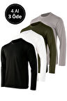 Erkek 4'lü Paket Basic Uzun Kollu Tişört Sporcu Body T-shirt