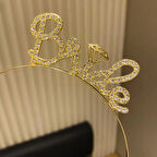 Altın Renkli Taşlı “Bride” Gelin Tacı