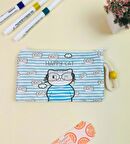 Happy Cat Tasarımlı Bez Kalemlik Cüzdan