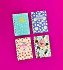 Mini 4'lü Renkli Desenli Spiralli Defter 