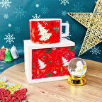 Kırmızı Yeni Yıl Yılbaşı Tasarımlı Kutulu Kupa Altınaldızlı Melek Mini Kar Küresi Set