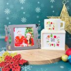 Mutlu Yıllar Fotoğraf Standlı Mdf Çerçeve Gümüş Ve Kutulu Kupa Hediye Seti