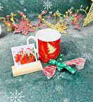 Kırmızı Yeni Yıl Tasarımlı Baston Şekerli Hediye Seti