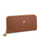 Nas Bag Kadın Tek Fermuarlı Büyük Boy Cüzdan Taba Gofraj