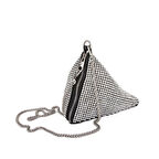 Nas Bag Kadın Çapraz  Çanta White Diamond Gümüş Taşlı Şık Çift  Askılı Üçgen Çanta