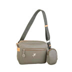 Nas Bag Kadın Çapraz Çanta Mini Cüzdanlı Ayarlanabilir Askılı Yeşil Camel  Gofraj